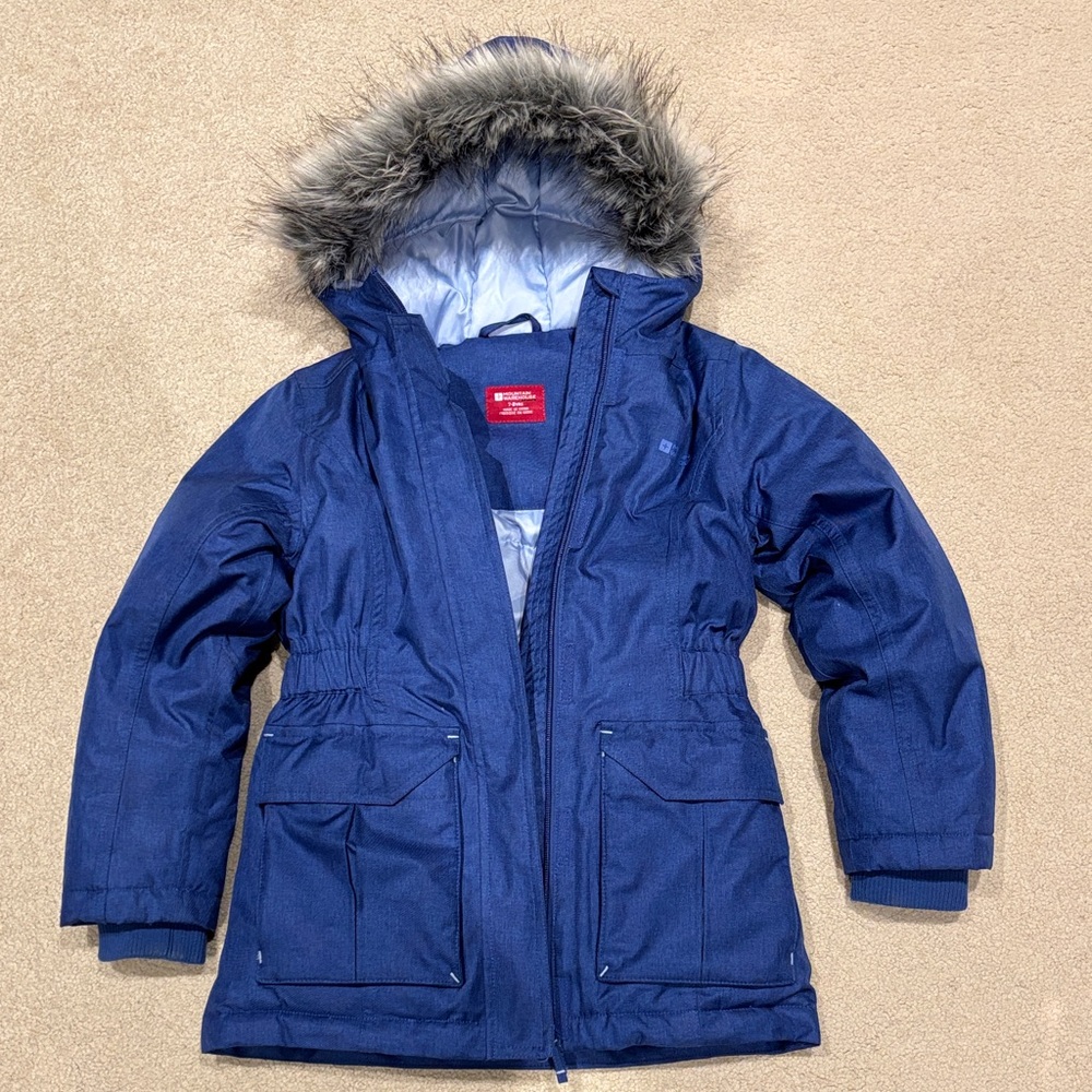 Mountain Warehouse Blue Hooded Parka with Faux Fur Trim